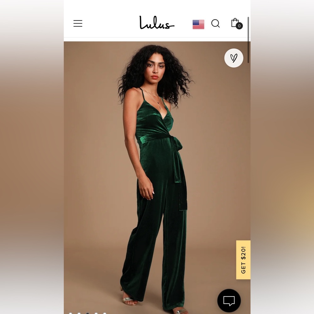 Lulus Forest Green Velvet Jumpsuit, worn once